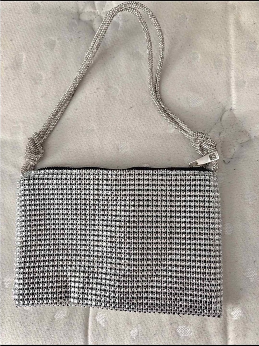 Silver Rhinestones Mesh Evening Shoulder Bag